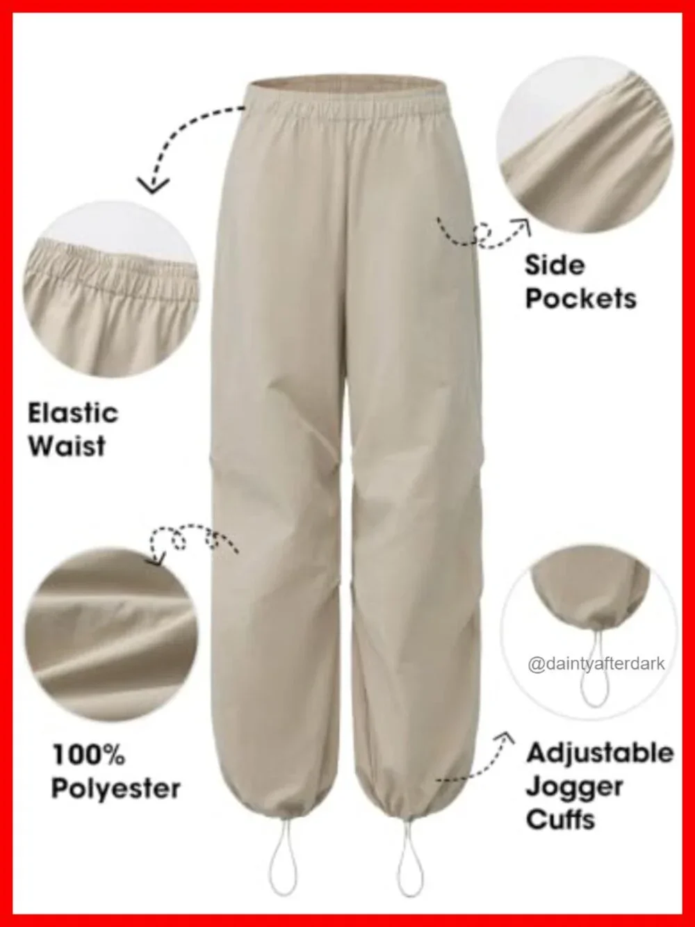 Women's Water-Resistant Cargo Parachute Pants Y2K Baggy Hiking Quick-Dry